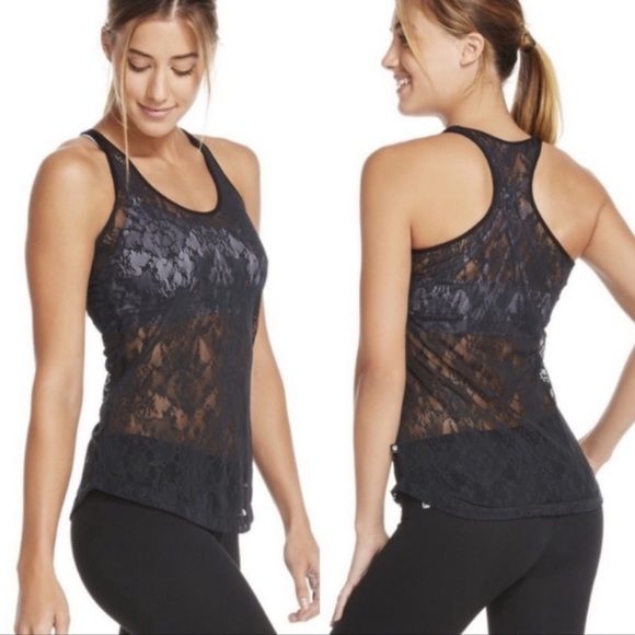 Fabletics Black Sheet Lace Razorback Orchard Tank Top Size XL - Picture 1 of 9
